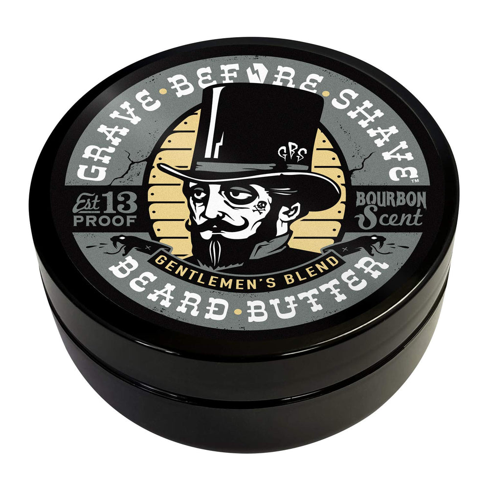 Grave Before Shave Gentlemens Blend beard butter in a 4oz container for easy conditioning.