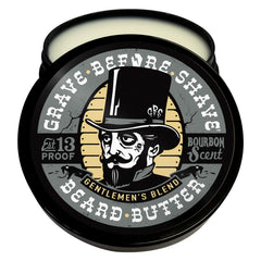 Grave Before Shave Gentlemens Blend beard butter sandalwood bourbon scent for refined grooming.