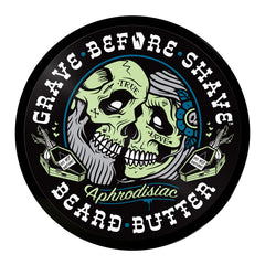 Grave Before Shave leather cedar beard butter being applied for manageability.