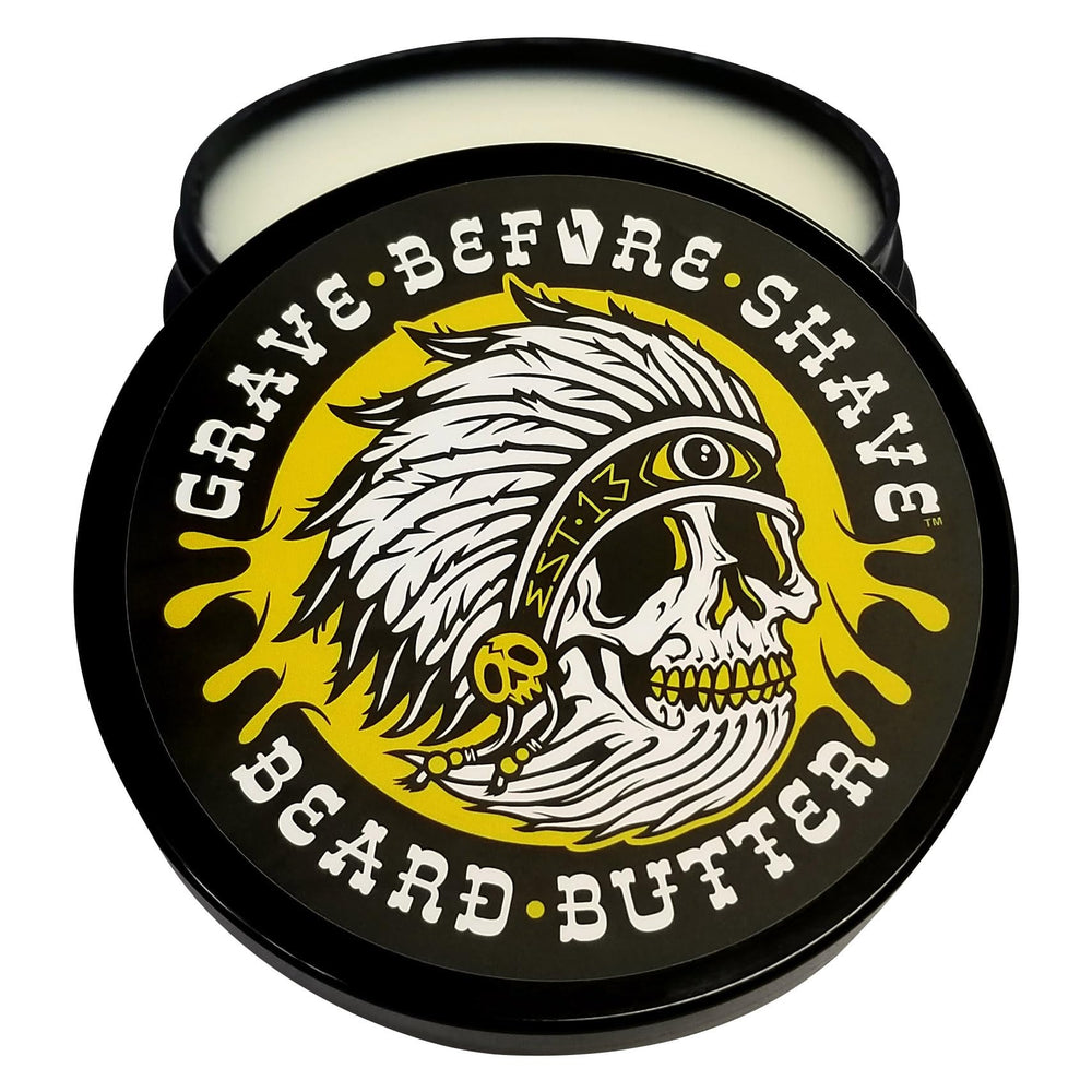 Grave Before Shave Teakwood Beard Butter jar showing rich texture for conditioning beard and skin