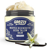 Grazly Whipped Bison Tallow Balm vanilla jar illustrating gentle hydration for sensitive skin