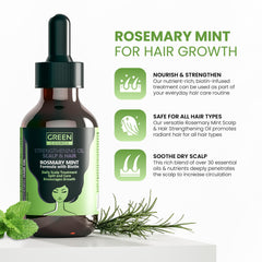 Green Cosmos Rosemary Oil bottle shows soothing relief for itchy, dry scalp