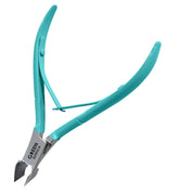 Green Estetica cuticle trimmer handle closeup for precise cuticle care.
