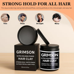 GRIMSON Hair Clay ofrece acabado mate suave para estilo discreto.