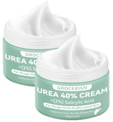 Grocerism 2-pack Urea Cream bottle close-up showing hydration for dry skin.