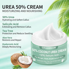 Grocerism Crema de Urea 50% con Coco en codos, piel más suave.
