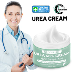 Grocerism Urea Cream 40% texture shot highlights exfoliation and softening.