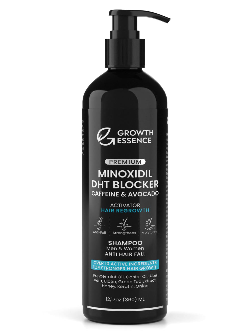 Growth Essence Minoxidil Shampoo bottle ready for daily scalp care