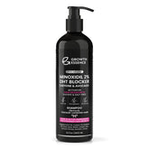 Growth Essence Minoxidil Shampoo bottle shown for daily use and fuller-looking hair.