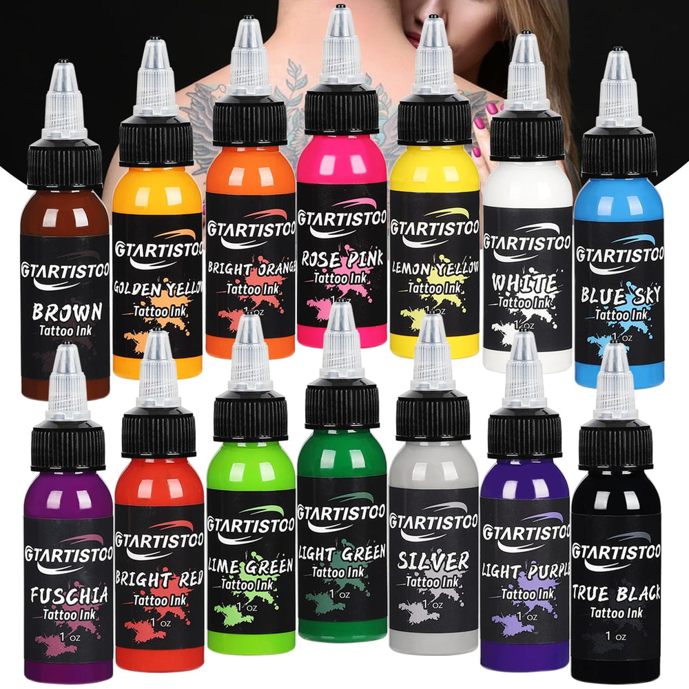 GTARTISTOO ofrece set de tintas para tatuaje con 14 colores y empaque práctico.