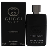 Gucci Guilty Pour Homme bottle front view with bold modern silhouette for evening wear