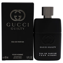 Gucci Guilty Pour Homme bottle front view with bold modern silhouette for evening wear