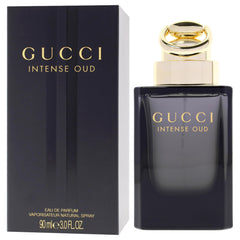 Gucci Intense Oud outer packaging box with sleek luxury presentation.