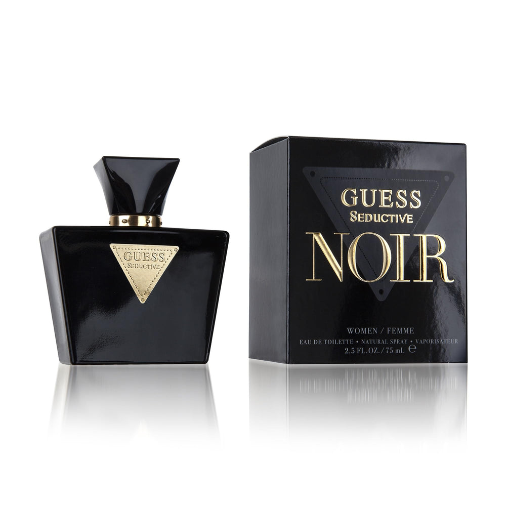GUESS Seductive Noir bottle close-up highlights amber floral allure for evening wear