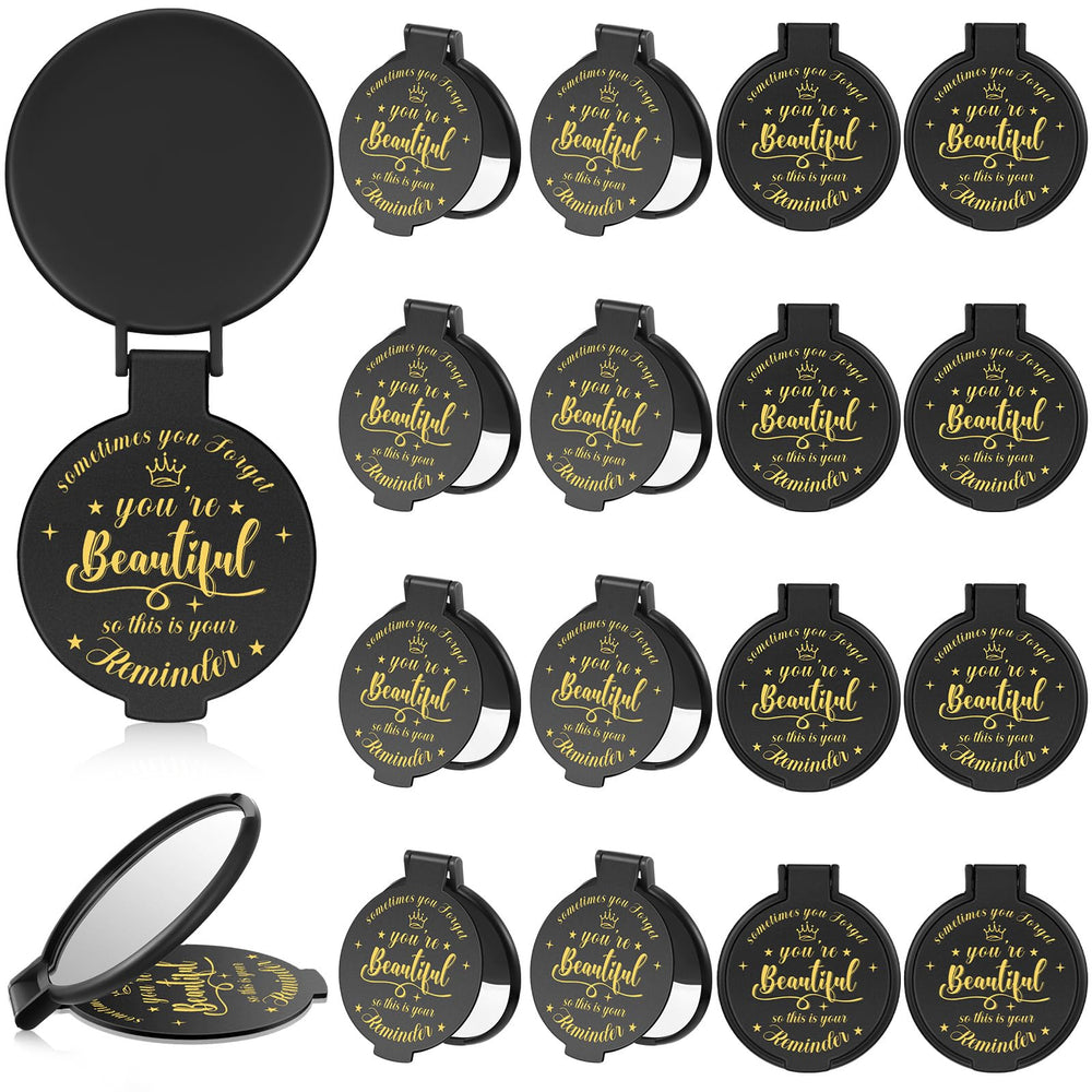 Gulfmew 18-piece black compact mirror with inspirational front pattern, ideal for on-the-go grooming