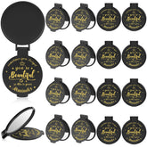 Gulfmew 18-piece black compact mirror with inspirational front pattern, ideal for on-the-go grooming
