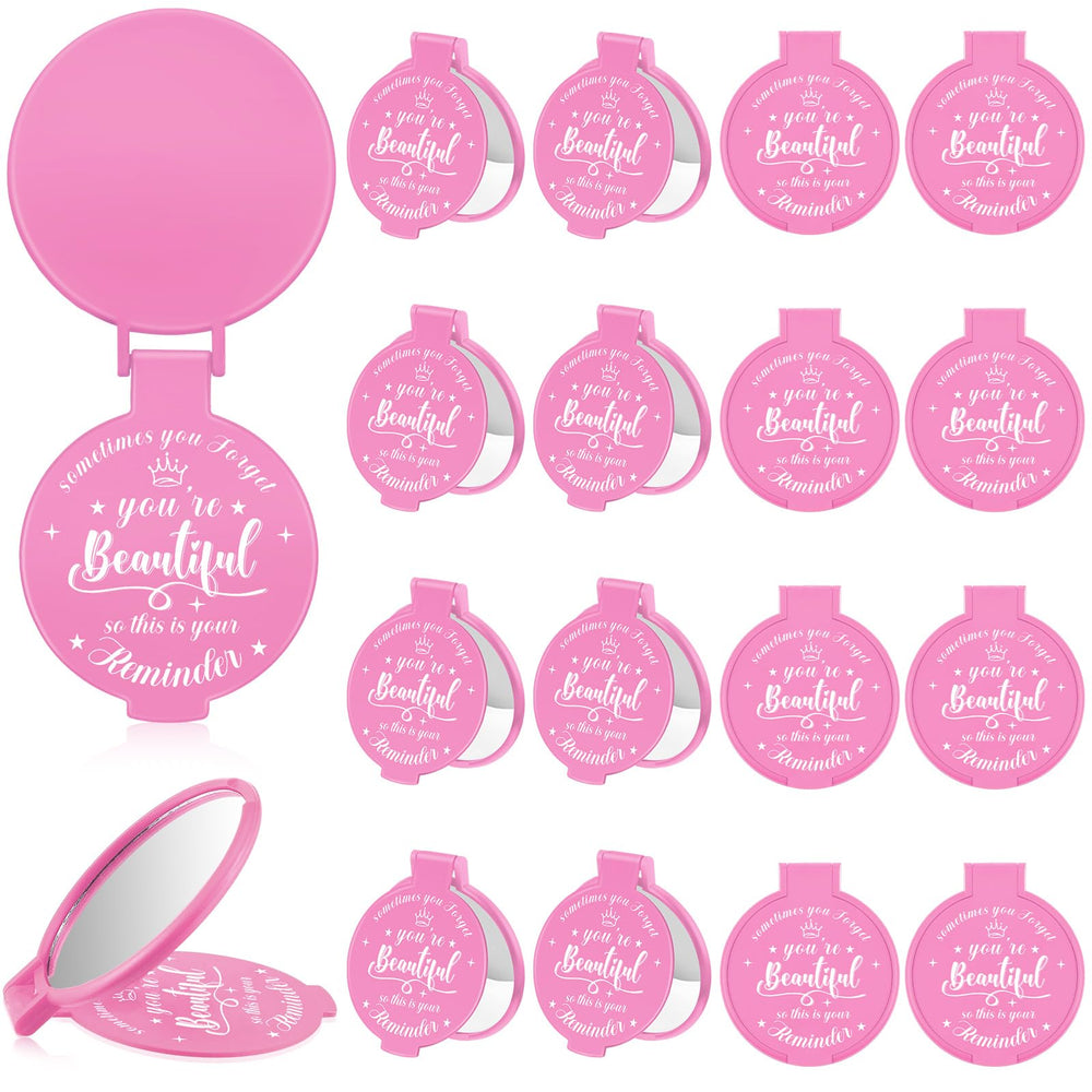 Gulfmew 18-pcs compact mirror pink front pattern highlights daily beauty checks.