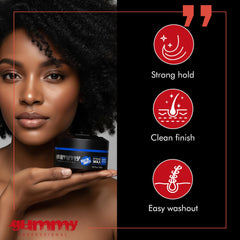 Gummy Hard Finish application shows controlled hair shaping with fingers or a comb.