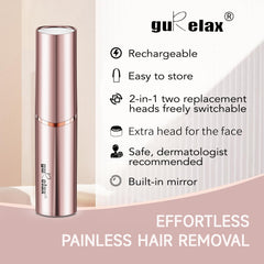 Gurelax built-in mirror aids precise hair removal around brows and face.