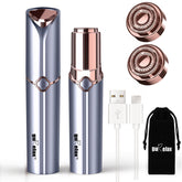 Gurelax facial hair remover held in hand for painless, precise facial trimming on the go.