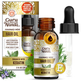 GuruNanda rosemary mint hair growth oil bottle for scalp care and nourishment.
