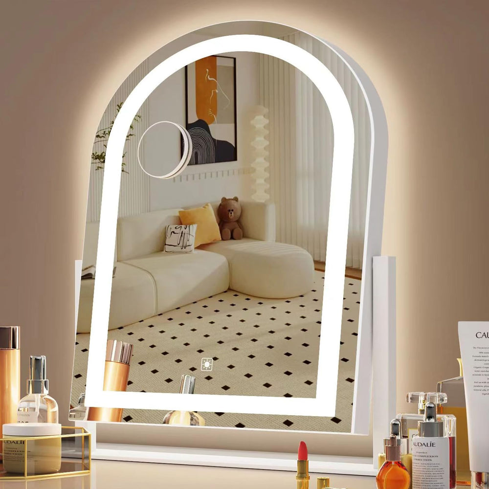 Gvnkvn curved makeup vanity mirror with lights, front view for precise makeup use