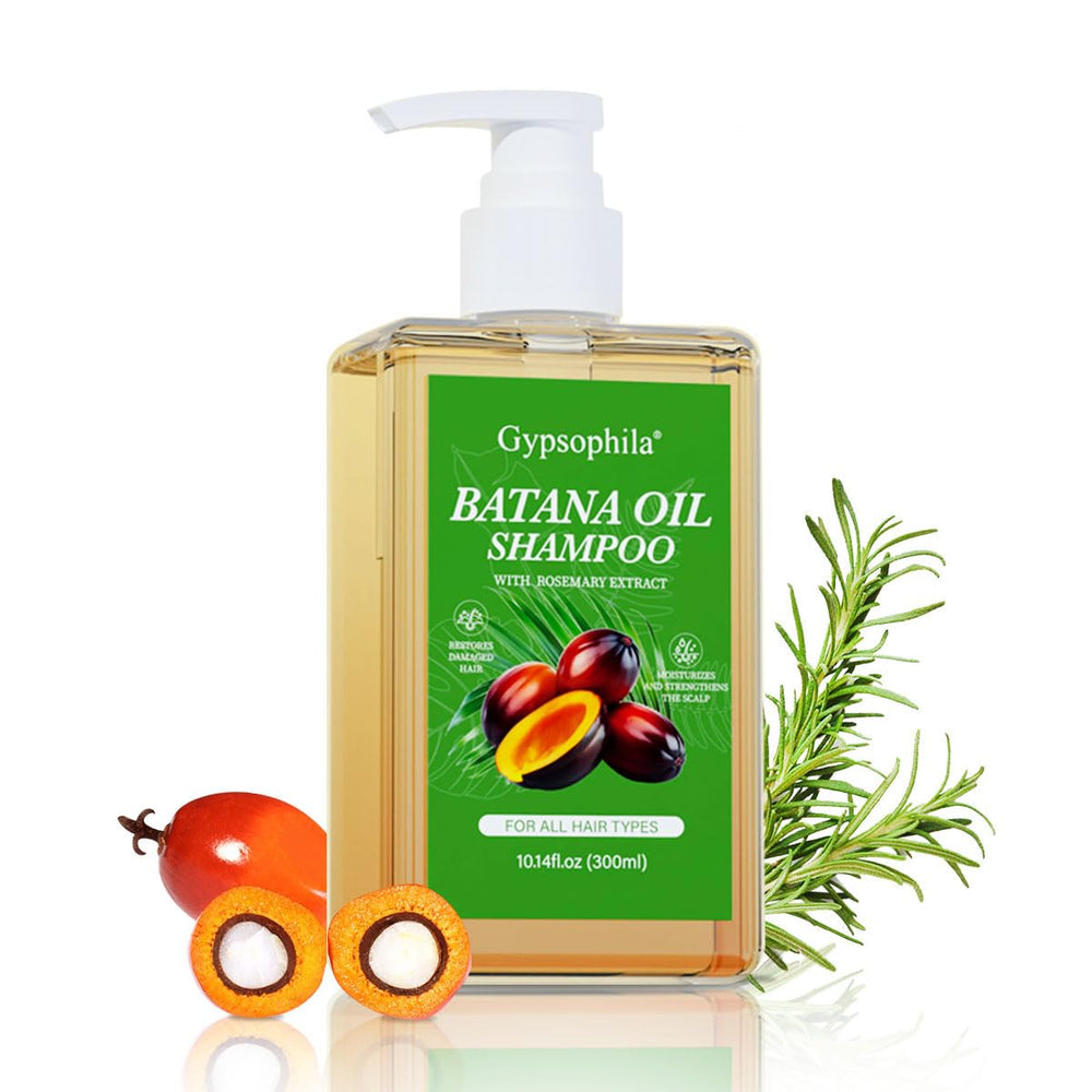 Gypsophila Champú Batana, botella con aceite nutritivo fortalece el cabello desde la raíz.