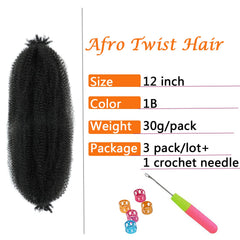 GZVIS Springy Afro Twist Hair 12in side view highlights lightweight feel for easy installation.