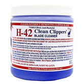 H-42 Clean Clippers Blade Cleaner bottle shows virucidal antibacterial action for blade maintenance