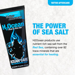 Ingredientes naturales: sal marina y minerales en H2Ocean para tatuajes.