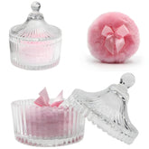 Habitable Tree glass puff container with crystal finish for elegant storage