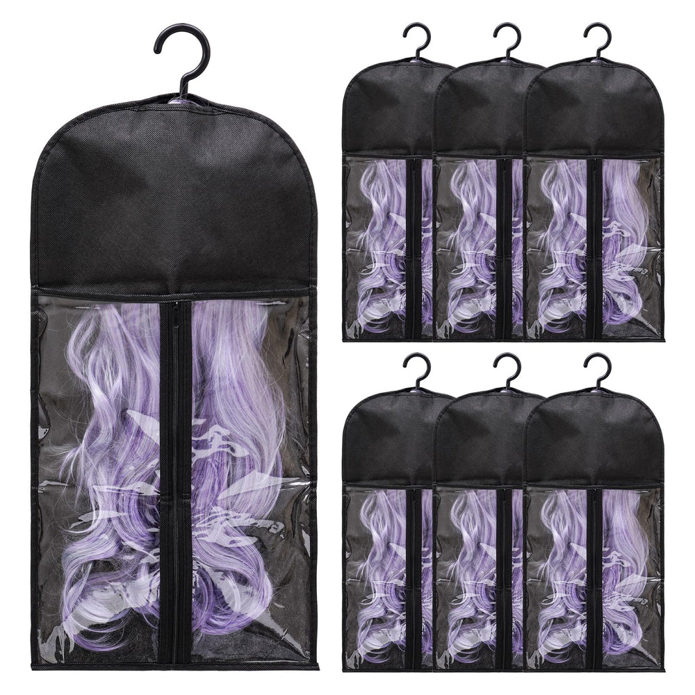 Hadwoer 6-pack hair extension holder bags neatly organized for storage.