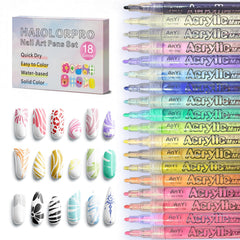HAIOLORPRO 18-color nail art pens set shown with vibrant palette for versatile manicure ideas