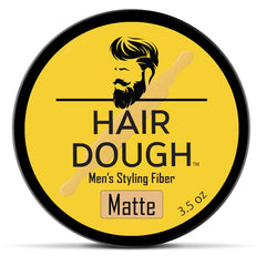 Hair Dough styling clay jar closeup showing shine-free matte finish and hold