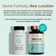 Hair La Vie ingredients panel features vitamins and botanicals that support daily hair health.