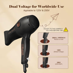 Hair Trends Travel Hair Dryer dual voltage 110-250V for international use