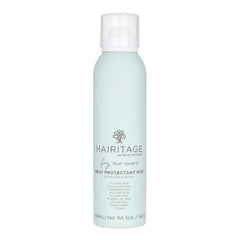 Hairitage spray protector de calor, botella visible protegiendo el cabello.