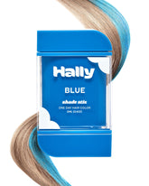 Hally Hair Shade Stix Blue wand applying color for quick festival looks.