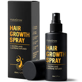 HALOGROW hair growth serum spray bottle visible on a clean surface for targeted scalp use.