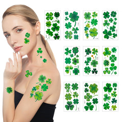 Hamiutci shamrock pattern tattoo sheet for festive Patrick's Day parades.