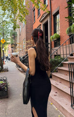 Hana Mia half-up styling red clip helps neat, comfortable looks.