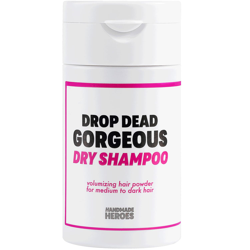 Handmade Heroes non-aerosol dry shampoo powder pour for quick root refresh.