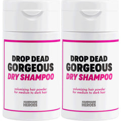 Handmade Heroes non-aerosol dry shampoo powder bottle delivering instant volume.