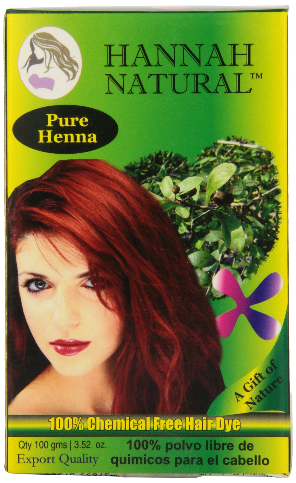 Brand Hannah Natural henna packaging highlights pure, chemical-free hair color.