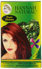 Brand Hannah Natural henna packaging highlights pure, chemical-free hair color.