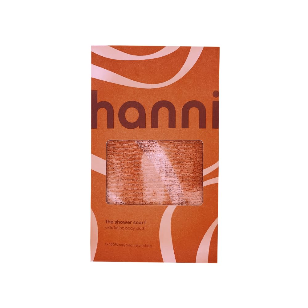 HANNI Extra-Long Shower Scarf back-scrub for deep exfoliation.