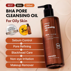 Hanskin BHA Pore Cleansing Oil texture gel demonstrates lightweight cleansing suitable for oily skin.