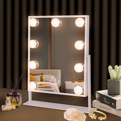 Hansong vanity mirror with LED nine bulbs front view for even, natural lighting