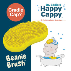 Happy Cappy Beanie Brush used on baby scalp to provide a soothing massage during bath time.