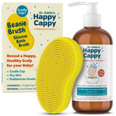 Happy Cappy Beanie Brush gently massaging baby's scalp for cradle cap relief